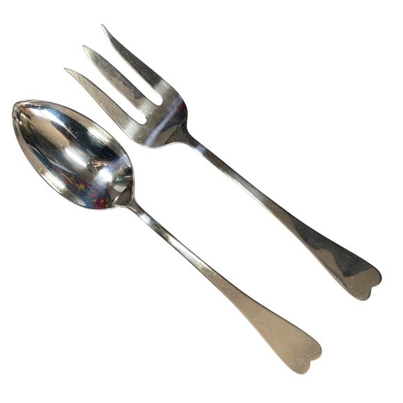 Reed And Barton Other - Reed and Barton Silver Plate Heart Handle Large Serving Fork and Spoon Set